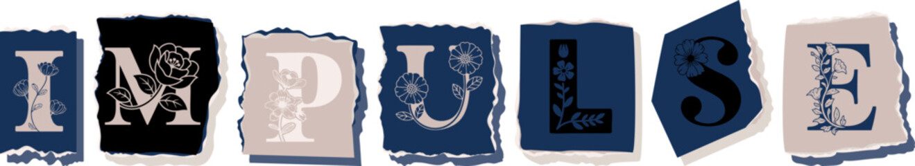 IMPULSE Floral Typography of a Concept Word � Elegant Torn Paper Letter Design