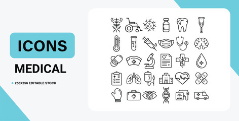 Set of medical icon.  Hospital, patient, medicine, pharmacy, nurse, prescription and medical report. Vector illustration
