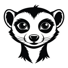 A black and white meerkat face showcases an endearing, cartoonish expression vividly