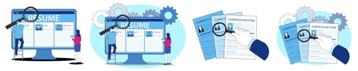 Resume and CV screening for recruitment and hiring process vector illustration.
