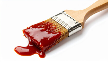 Barbecue Sauce Dripping from Brush on White Background: Perfect for Adobe Stock Contributor