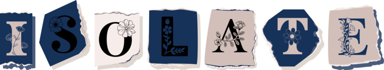 ISOLATE Floral Typography of a Concept Word � Elegant Torn Paper Letter Design