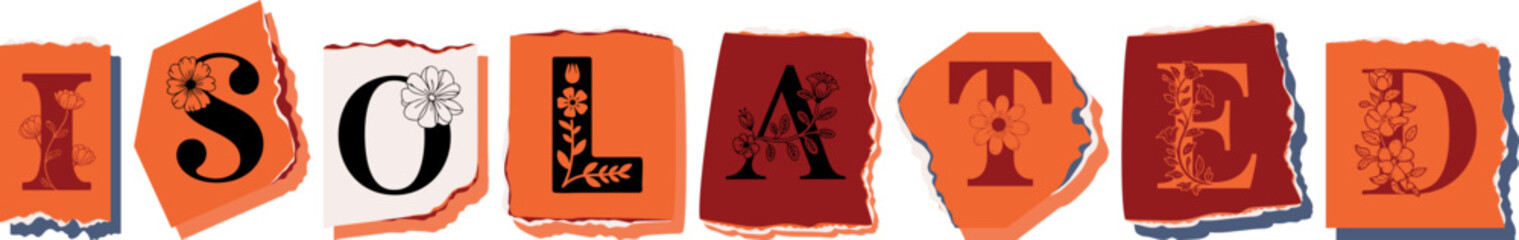 ISOLATED Floral Typography of a Concept Word � Elegant Torn Paper Letter Design