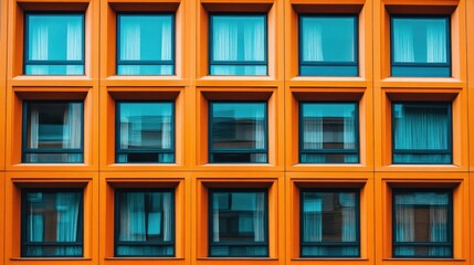 Fototapeta premium Orange building facade with many windows