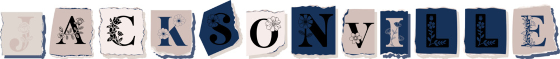 JACKSONVILLE Floral Typography of a U.S. City � Elegant Torn Paper Letter Design