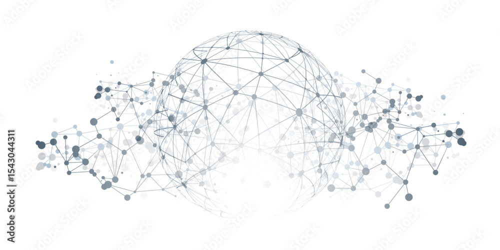 Poster a stylized vector globe with interconnected nodes and lines symbolizing global digital connections, 
