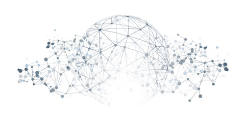 A stylized vector globe with interconnected nodes and lines symbolizing global digital connections, data networks, or communication technology. Abstract and futuristic vector design isolated on white.