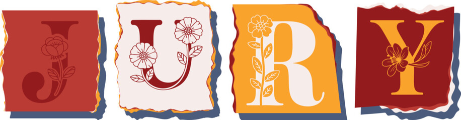 JURY Floral Typography of a Concept Word � Elegant Torn Paper Letter Design