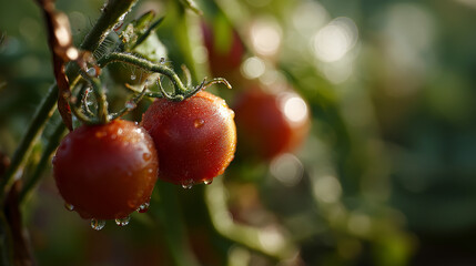 A detailed scene capturing stunning clarity: vibrant cherry tomatoes ripening on a seedless tree, snapped by barry m.