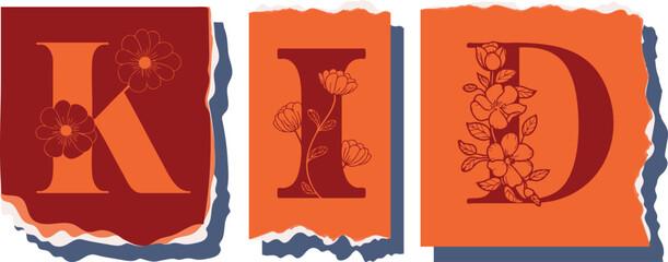 KID Floral Typography of a Concept Word � Elegant Torn Paper Letter Design