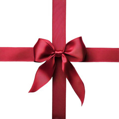 Elegant red gift ribbon bow isolated on a Transparent background perfect for holiday or celebration wrapping, Red Ribbon with Bow isolated on PNG background