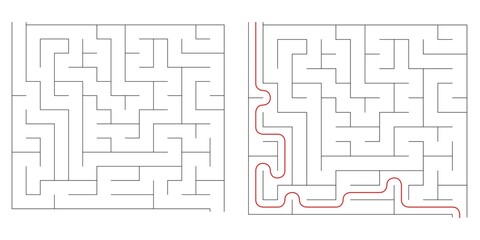 Find right way puzzle game with the solution. education logic game for kids. labyrinth maze game. simple logic game. puzzle for children