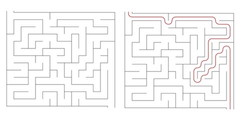 Find right way puzzle game with the solution. education logic game for kids. labyrinth maze game. simple logic game. puzzle for children