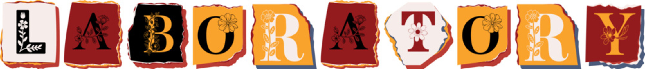 LABORATORY Floral Typography of a Concept Word � Elegant Torn Paper Letter Design