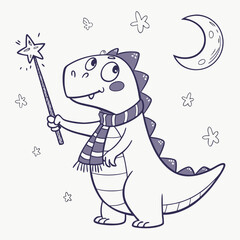 A Excited Dinasour with with a scarf in a Starry night theme – Magical Night palette SVG illustration