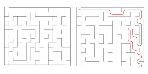 Find right way puzzle game with the solution. education logic game for kids. labyrinth maze game. simple logic game. puzzle for children