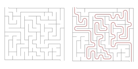 Find right way puzzle game with the solution. education logic game for kids. labyrinth maze game. simple logic game. puzzle for children