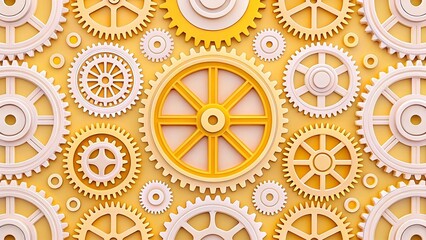 A digital illustration with a highly detailed and intricate design. The image features a variety of geometric shapes, including gears.