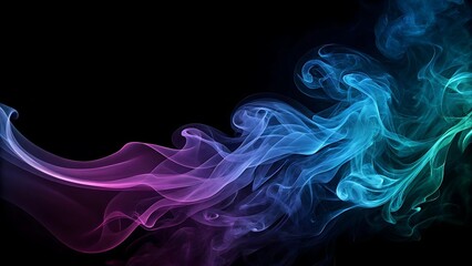 a vibrant and abstract composition dominated by flowing gradients of blue, purple, and hints of teal against a stark black background.