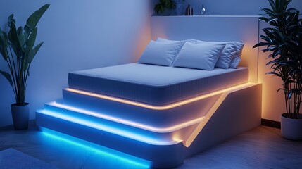 Futuristic illuminated platform bed