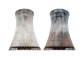 Industrial cooling towers on transparent background, PNG