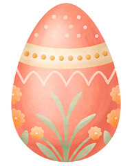 Watercolor easter egg with floral and geometric designs on transparent background.