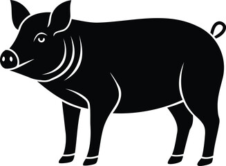 Silhouette Illustration of a Pig Standing Profile View with a Curly Tail
