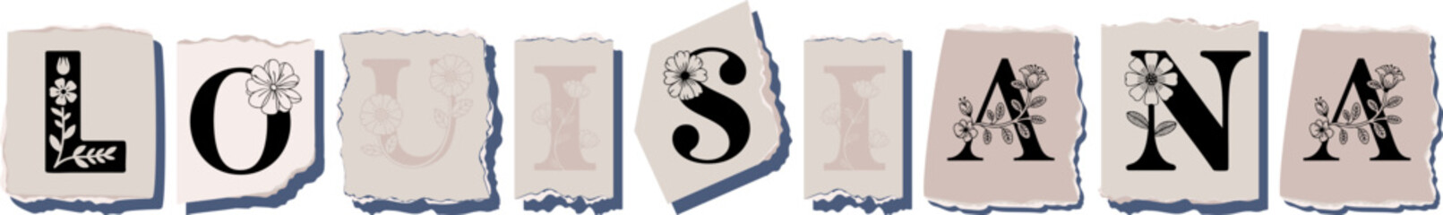 LOUISIANA Floral Typography of a U.S. State � Elegant Torn Paper Letter Design