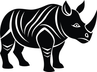 Stylized Black and White Vector Illustration of a Rhinoceros with Striped Pattern