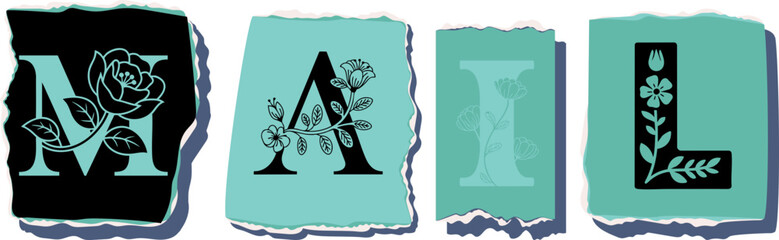 MAIL Floral Typography of a Concept Word � Elegant Torn Paper Letter Design
