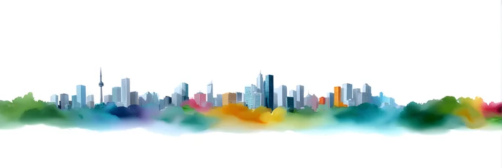 Papier peint photo intissé Watercolor Abstract Cityscape Illustration Wide Horizontal Banner
