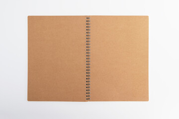 Brown Kraft Ring Notebook Fully Opened on White Background