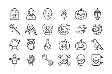 Halloween Icons Set Line Style Vector Illustration
