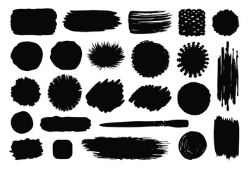 Big bundle of watercolor black brushstrokes, spots and streaks. Isolated on white background. High quality.