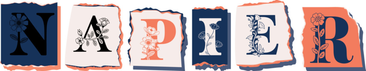 NAPIER Floral Typography of a Travel Destination � Elegant Torn Paper Letter Design