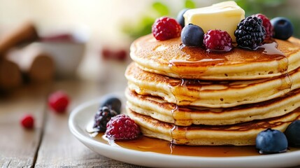 Stack of pancakes with berries and butter (2)