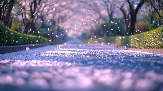 Soft petals drift down a springtime path. - Powered by Adobe