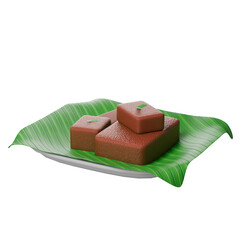 3D illustration of wajik, a traditional Indonesian sweet made from glutinous rice, sugar, and wrapped in green leaves, perfect for festive treats.