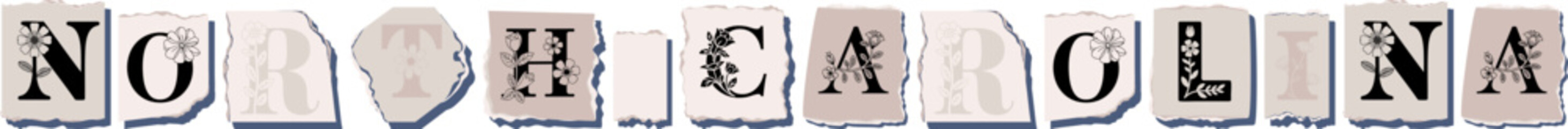 NORTH CAROLINA Floral Typography of a U.S. State � Elegant Torn Paper Letter Design