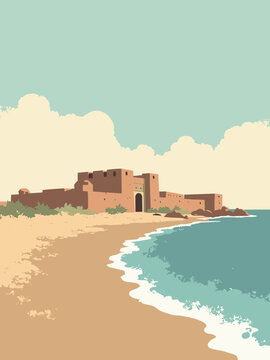 Mauritania - Ancient Ksour of Ouadane, Banc d&rsquo;Arguin, Chinguetti Mosque in sand beige, dune brown, mud brick, and ocean teal