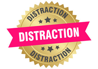 distraction. distraction round pink and gold label isolated on transparent background
