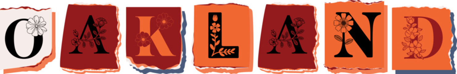 OAKLAND Floral Typography of a U.S. City � Elegant Torn Paper Letter Design