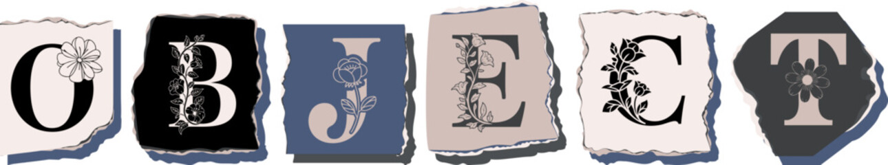OBJECT Floral Typography of a Concept Word � Elegant Torn Paper Letter Design