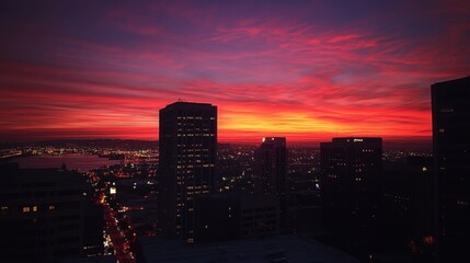 Fototapeta premium Sunset San Diego Landscape: Downtown Financial District at Twilight