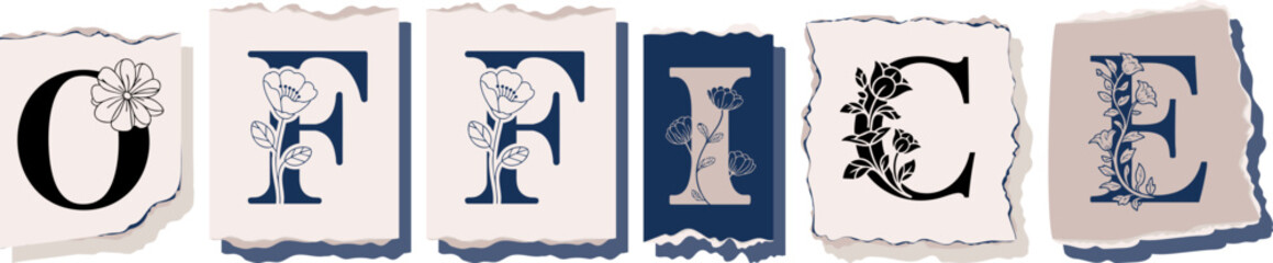 OFFICE Floral Typography of a Concept Word � Elegant Torn Paper Letter Design