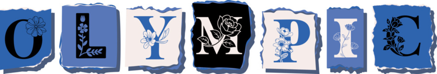 OLYMPIC Floral Typography of a Concept Word � Elegant Torn Paper Letter Design