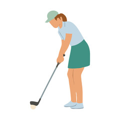 Focused Woman Golfer Aiming Ball &ndash; Flat Vector Character