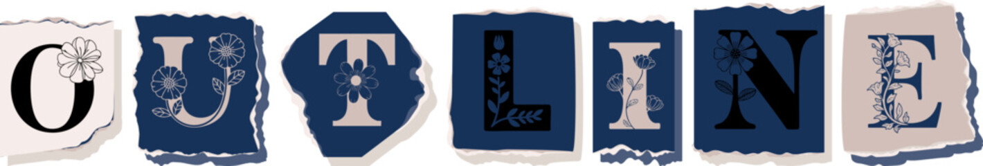 OUTLINE Floral Typography of a Concept Word � Elegant Torn Paper Letter Design