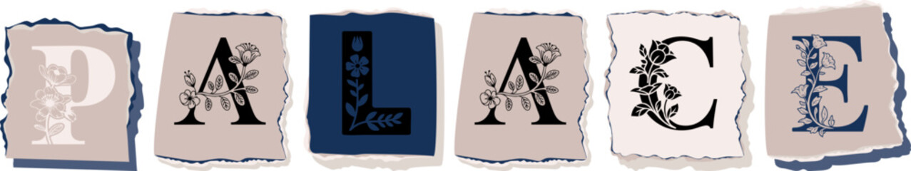 PALACE Floral Typography of a Concept Word � Elegant Torn Paper Letter Design