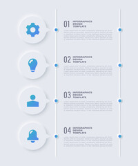 Neumorphic infographic vertical design template. Concept with 4 options, parts, steps or processes